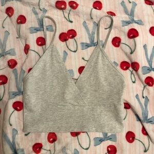 Brandy Melville Light Gray V-Neck Top